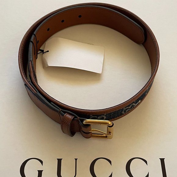 Gucci GG Jacquard Denim and Leather Belt 65/25.5